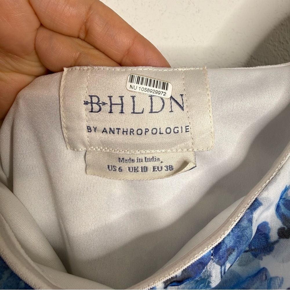 Anthropologie x BHLDN Blue Floral Ruffle Strapless Maxi Dress Size 6 - Picture 5 of 10
